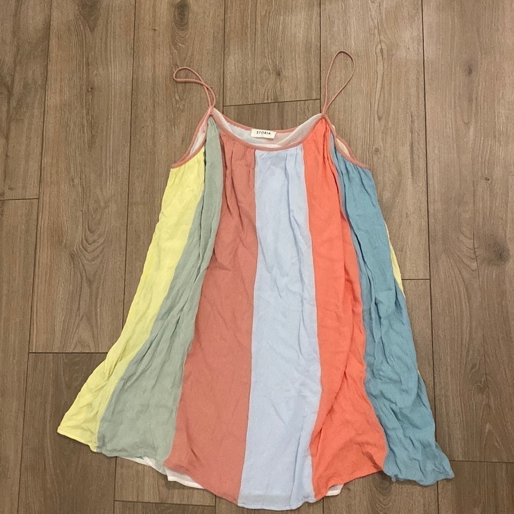 Storia Pastel Striped Mini Dress Tank Flowy Size Large
